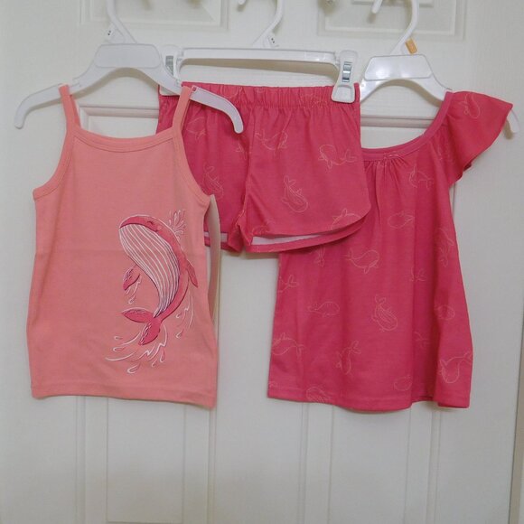 NWT 3pc Carter's Pink Whale Print Top & Shorts Pajamas sz 5t - Picture 1 of 1